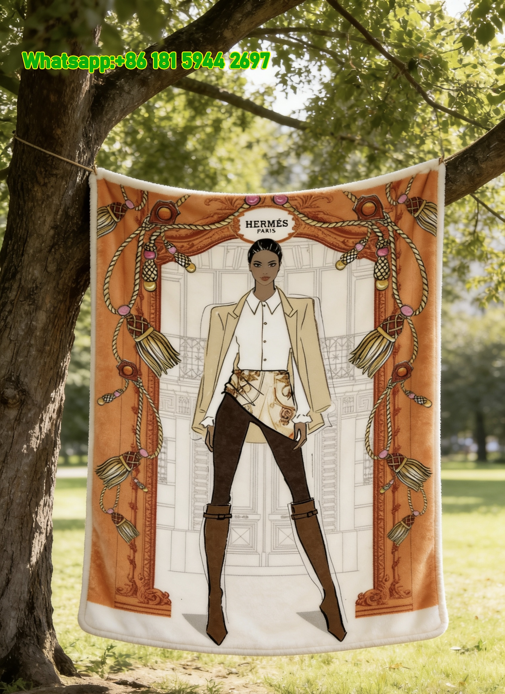 Hermès Fashion Illustration Flannel Throw Blanket  IMG_5028